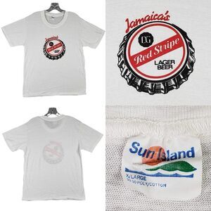 Jamaica Red Stripe Beer Shirt Adult Size XL White Short Sleeve Tee Mens